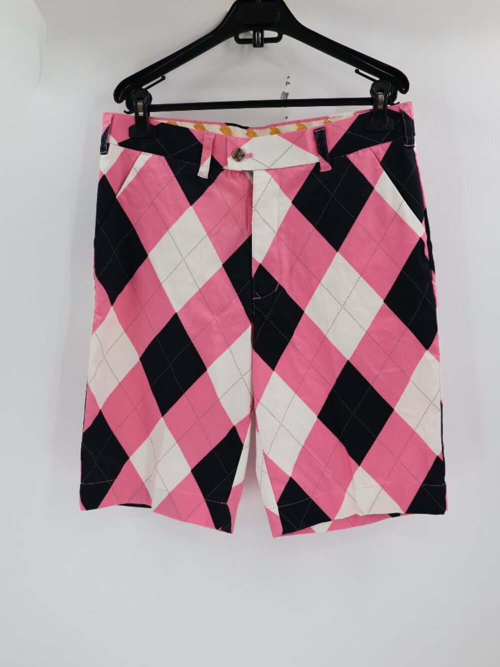 Loudmouth Golf Shorts Mens 34 Diamond Argyle 11" Chino Flat Front Cotton Stretch